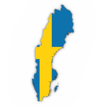 recommend clip art: Sweden Map Outline with Swedish Flag on White with Shadows 3D Illustration