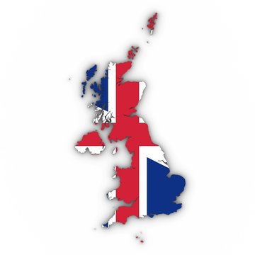 United Kingdom Map Outline with British Flag on White with Shadows 3D Illustration