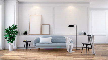 scandinavian interior of living room, light gray sofa on white room,3d rendering