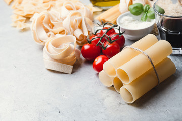 Variety of  Italian pasta shapes