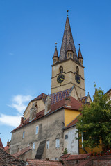 Fototapeta na wymiar Clock-tower of the Sibiu cathedral, Romania