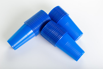 blue disposable plastic glasses