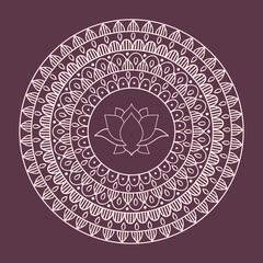 Hand drawn Lotus with mandala. Oriental ornaments for greeting card, invitation, yoga poster, coloring book.