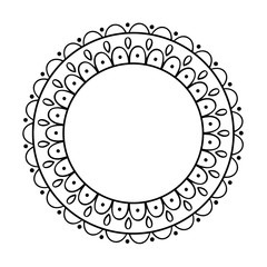 Mandala ornament. Round template. Decorative element  can be used for greeting card, wedding invitation, yoga poster, coloring book.. Doodle emblem.