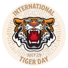 Tiger poster template with angry tiger head. Vector illustration