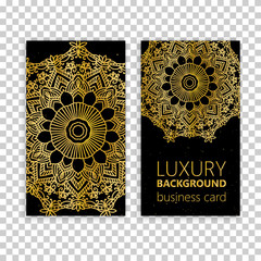Business card set golden mandala decorative elements. Vintage decorative elements. Islam, Arabic, Indian, moroccan,spain, turkish, pakistan, motifs.