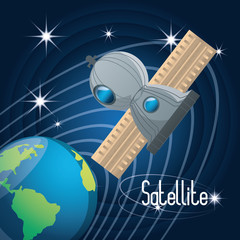 earth planet with technology satellite vector illustration