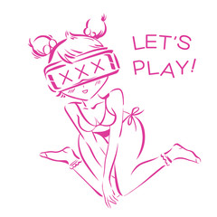 Sexy girl in virtual reality glasses, adult VR advertising concept. Vector illustration