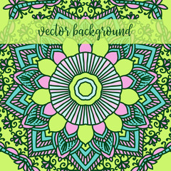 Mandala, square background. Decor for your design, lace ornament in form of round corner in oriental style