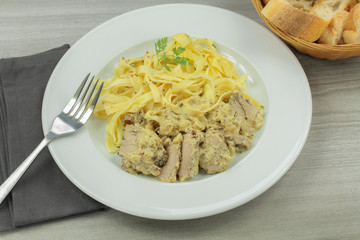 porc à la moutarde et tagliatelles
