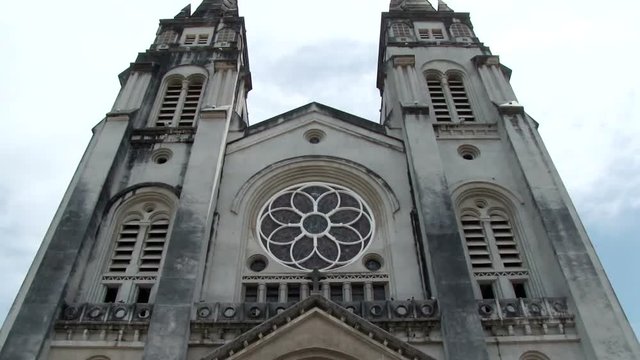 Tilt up of facade of Metropolitan Cathedral of St. Joseph in Fortaleza, Brazil