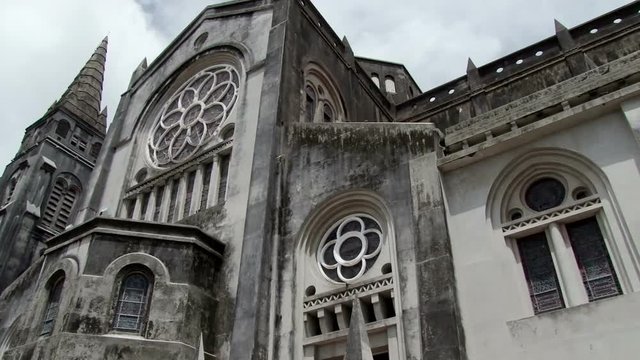 Slow pan across of Metropolitan Cathedral of St. Joseph in Fortaleza, Brazil