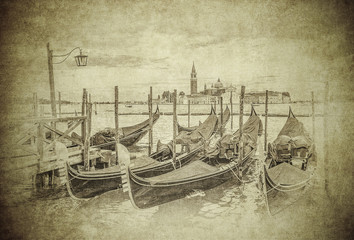 Vintage image of Gondolas at Grand Canal, Venice, Italy