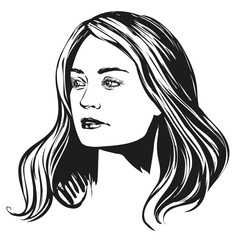girl , beautiful woman face hand drawn vector illustration sketch