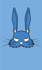 Blue rabbit in the style of minimalism On a light blue background