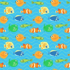 Papier Peint photo autocollant Animaux marins Fond décoratif sans couture de poissons tropicaux multicolores
