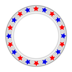 Red and blue stars on gray rings with transparent middle, American flag symbol
