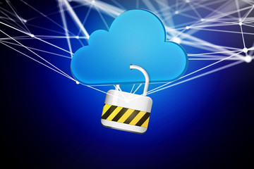 Padlock security connected to a cloud displayed on a futuristic interface - Connection concept