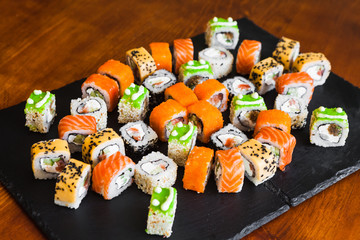 Delicious rolls with fish and cheese	