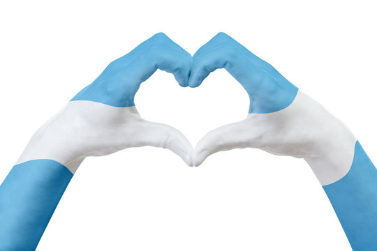 Hands flag of Argentina, shape a heart. Concept of country symbol, isolated on white. - Powered by Adobe