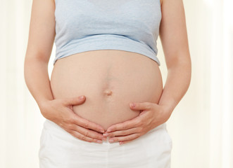 Pregnant woman showing her abdomen
