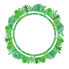 Fototapeta na wymiar Tropical Leaves Watercolor Circle Round Frame Template