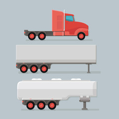 Modern Cargo Truck Trailer easy to edit vector template isolated on grey background. Delivery of goods by a large car. Flat style icon illustration design