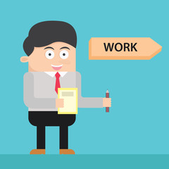 cool caucasian businessman character go to work flat cartoon vector illustration