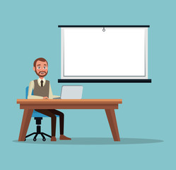 color background executive man sitting in desk for work presentation