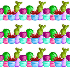 Seamless pattern with colorful cacti