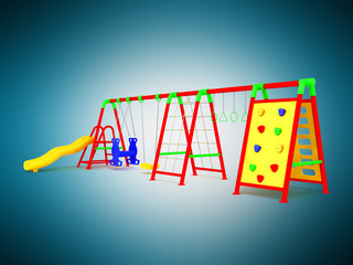 Playground red yellow blue green 3d render on blue background