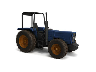 Tractor blue 3d render on white background