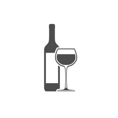 Wine bottle with wineglass vector icon isolated
