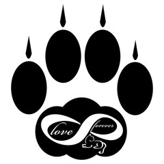 Forever love icon with cat paw  isolated on white background. Vector illustration