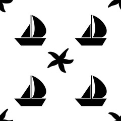 Vector seamless pattern with sea symboles. Marine and nautical backgrounds. Sea theme. Background for textile printing and wrapping paper. Vector illustration.