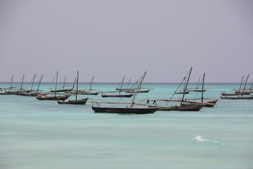 Fototapeta na wymiar Dhow at Nungwi Beach / Zanzibar Island, Tanzania, Indian Ocean, Africa