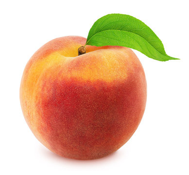 Peach with leaf. Full depth of field.