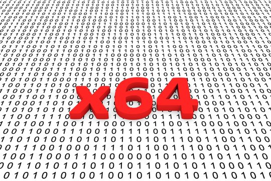 x64 in the form of binary code, 3d illustration