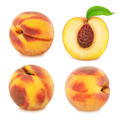 Set of peaches isolated on white.