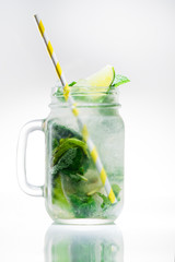 lemonade with lime and mint in mason jar