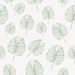 Trendy Tropical Leaves Background. Vector Pattern.