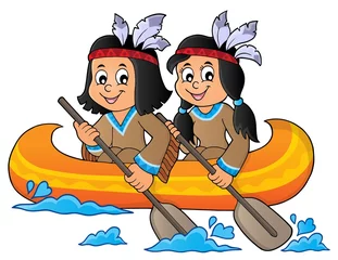 Papier Peint photo Lavable Pour enfants Native American children in boat theme 1