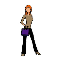 young woman standing character holding paper bag shop