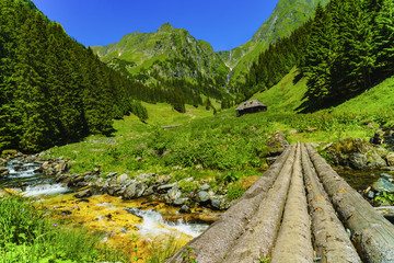 Fototapeta premium Beautiful scenery with a mountain river in the Fagarasi Mountains Romania