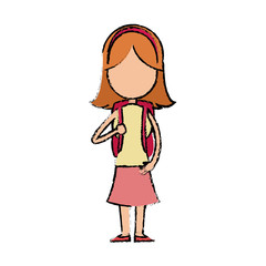 girl school student cartoon young holding backpack