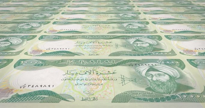 Banknotes of ten thousand dinars iraq rolling, cash money, loop