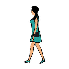 woman character walking people cartoon