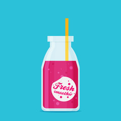 Tasty cocktail. Pink smoothie. Flat vector.