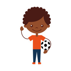 cute african boy with soccer balloon air character icon vector illustration design