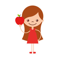 cute girl with apple character icon vector illustration design